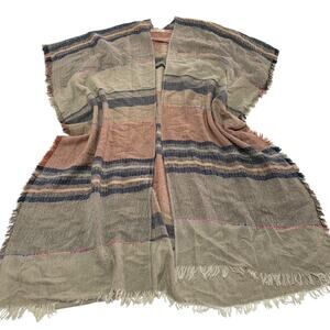 Do Everything In Love Sweater Women One Size Tan Striped Fringe Anthro Kimono